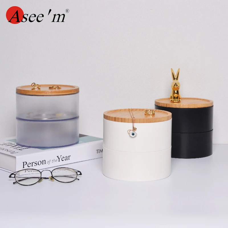 Simple Style Jewelry Organizer Round 2 Cases Stackable Plastic Storage Box with Wooden Tray Desktop Ring Watch Necklace Dish
Simple Style Jewelry Organizer Round 2 Cases Stackable Plastic Storage Box with Wooden Tray Desktop Ring Watch Necklace Dish