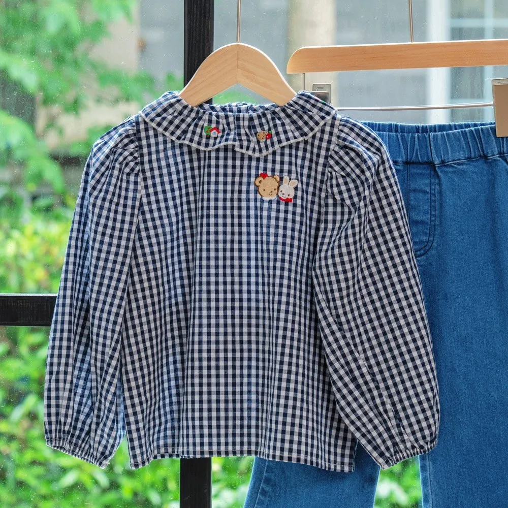 Autumn kids shirts cotton Girls' Tops Cartoon embroidered plaid pattern long sleeved top
Autumn kids shirts cotton Girls' Tops Cartoon embroidered plaid pattern long sleeved top