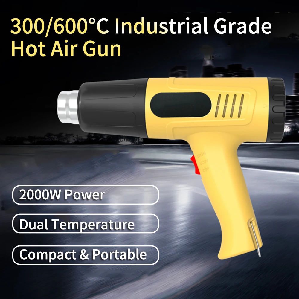 2000W Electronic Hot Air Gun 300℃/ 600℃ Dual Temperature Industrial Heat Gun for Heat Shrinkage Drying Paint Removal Adhesive
2000W Electronic Hot Air Gun 300℃/ 600℃ Dual Temperature Industrial Heat Gun for Heat Shrinkage Drying Paint Removal Adhesive