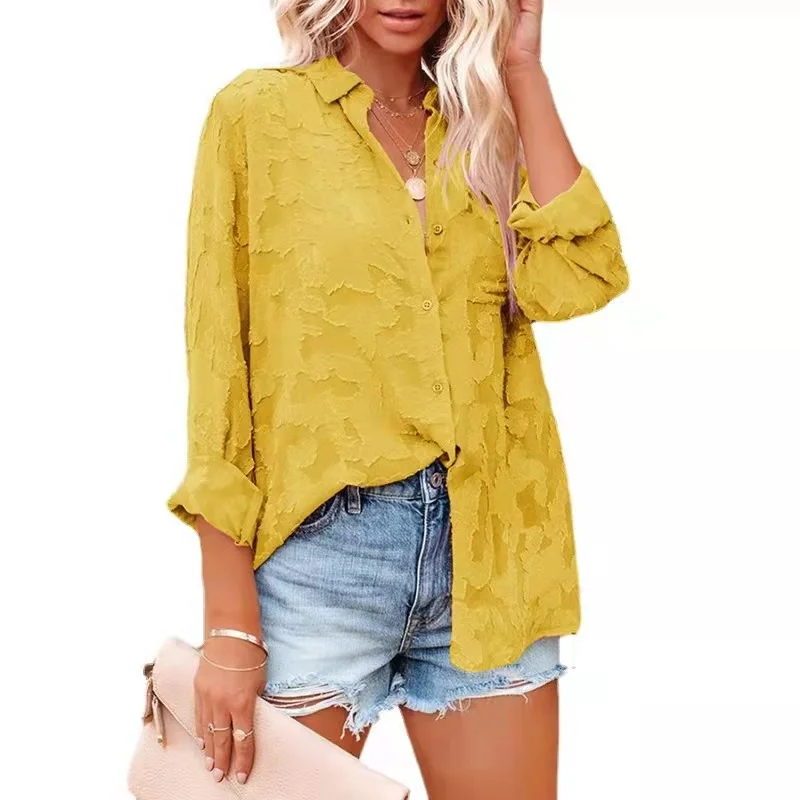 2022 Spring/Summer New Solid Color Hollow Chiffon Jacquard Button Lapel Cardigan Ladies Top Loose Long Sleeve Oversized Shirt Au
2022 Spring/Summer New Solid Color Hollow Chiffon Jacquard Button Lapel Cardigan Ladies Top Loose Long Sleeve Oversized Shirt Au