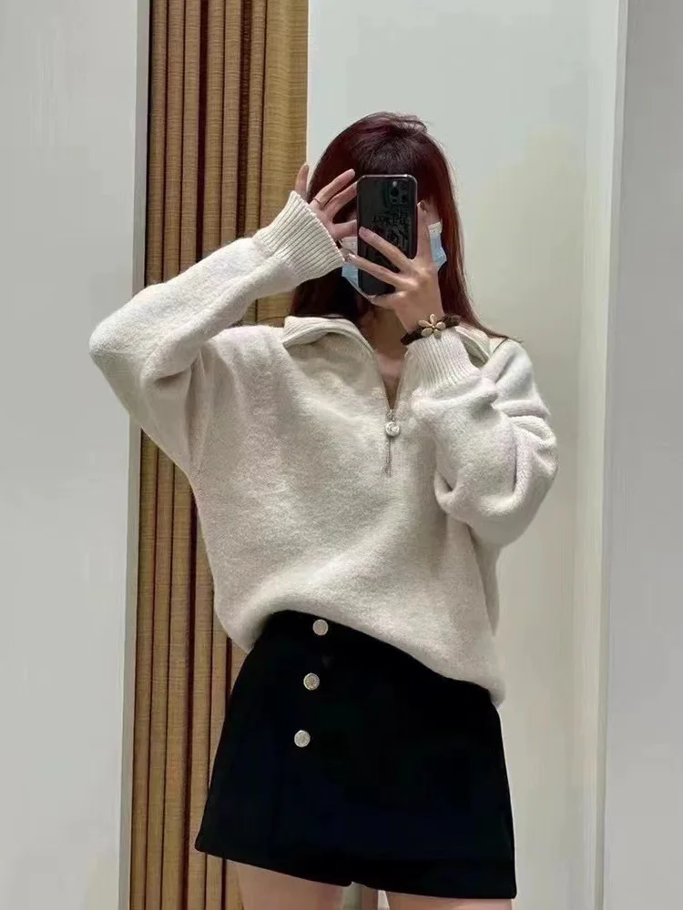 Women Turn-down Collar Half Zipper Sweater Long Sleeve Autumn Winter Knitted Pullover
Women Turn-down Collar Half Zipper Sweater Long Sleeve Autumn Winter Knitted Pullover