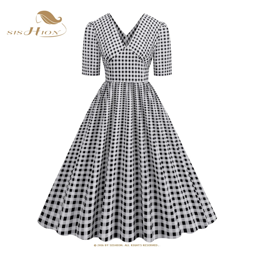 Polyester Vintage Plaid Print A-line Party Dress Women Summer V-neck Short Sleeve Empire Waist Swing A line Vestidos VD3920
Polyester Vintage Plaid Print A-line Party Dress Women Summer V-neck Short Sleeve Empire Waist Swing A line Vestidos VD3920