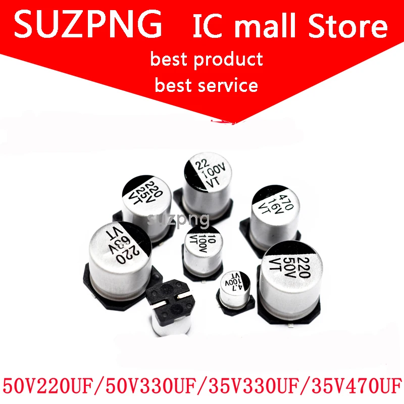 20PCS Chip Electrolytic Capacitor 50V220UF 50V330UF 35V330UF 35V470UF 
20PCS Chip Electrolytic Capacitor 50V220UF 50V330UF 35V330UF 35V470UF