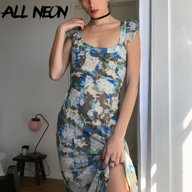 ALLNeon Fairy Florals Print Sleeveless Bandage Long Dress Summer Beach Backless Trim Maxi Dresses Y2K Women Chic Holiday Clothes
ALLNeon Fairy Florals Print Sleeveless Bandage Long Dress Summer Beach Backless Trim Maxi Dresses Y2K Women Chic Holiday Clothes