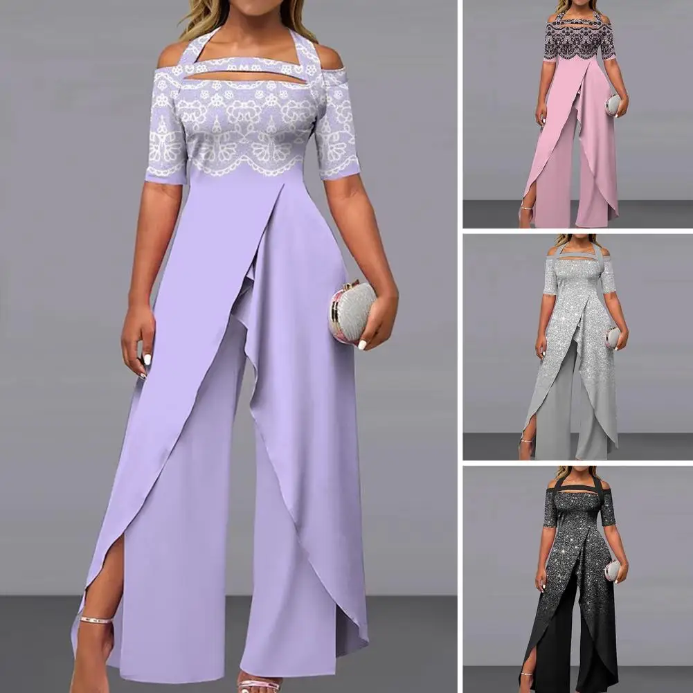Lady Jumpsuit Halter Neck Hollow Out Half Sleeve Jumpsuit Off Shoulder Irregular Hem Wide Leg Split Jumpsuit
Lady Jumpsuit Halter Neck Hollow Out Half Sleeve Jumpsuit Off Shoulder Irregular Hem Wide Leg Split Jumpsuit