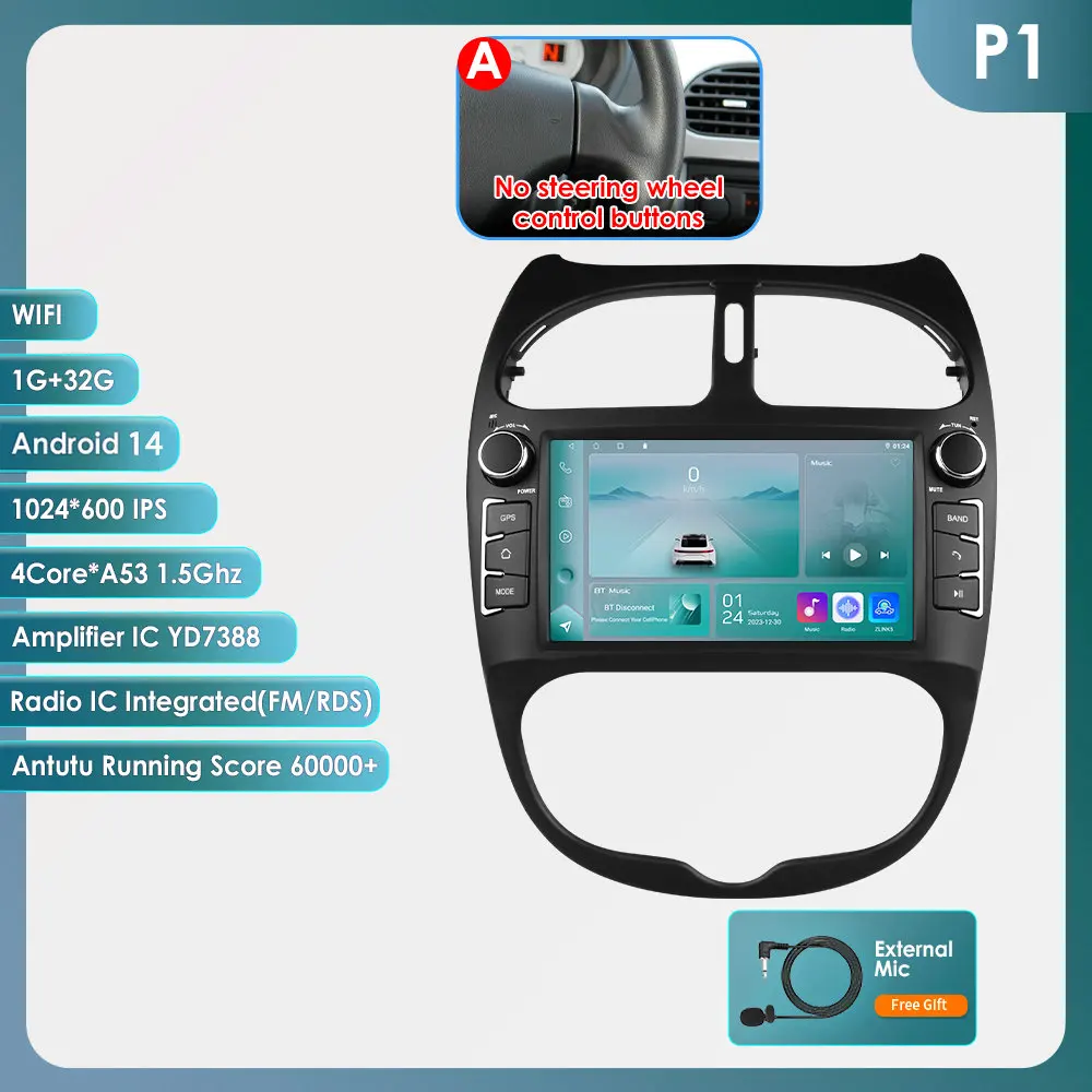 Автомобильный радиоприемник 2din Android 14 для PEUGEOT 206 206CC 206SW 2000-2008, автомультимедийный видеоплеер, навигация, GPS, авторадио, Carplay 4G 
Автомобильный радиоприемник 2din Android 14 для PEUGEOT 206 206CC 206SW 2000-2008, автомультимедийный видеоплеер, навигация, GPS, авторадио, Carplay 4G