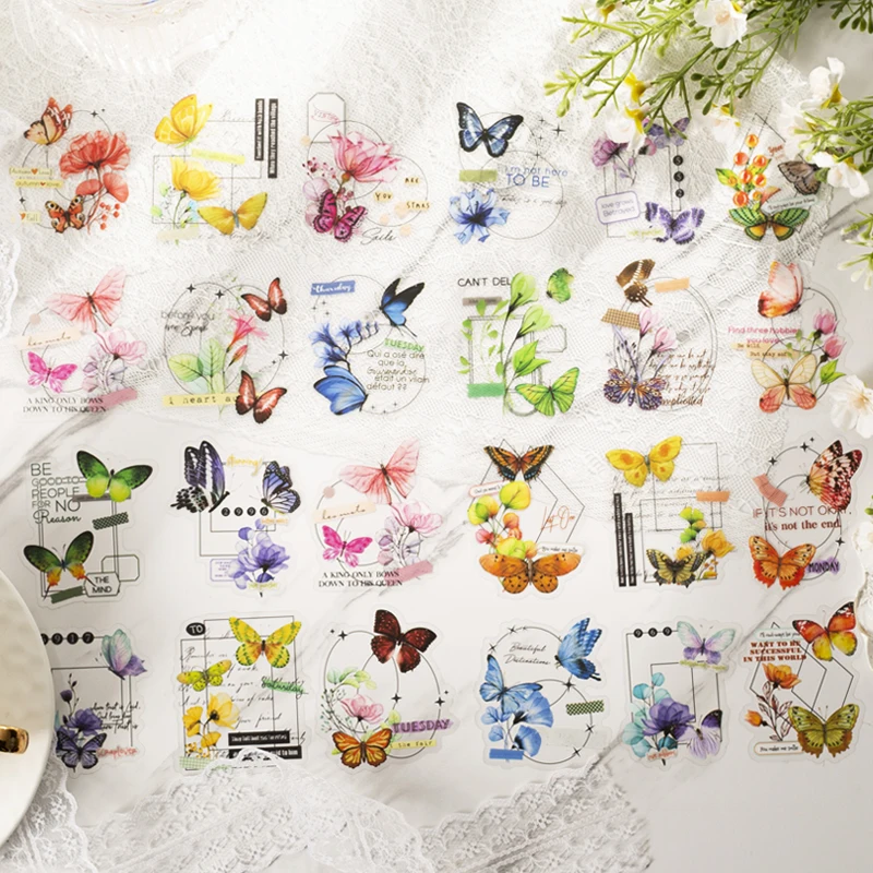 

30 packs wholesale literature art PET stickers fashion fresh simple butterfly materials decorative Scrapbook 8 kinds