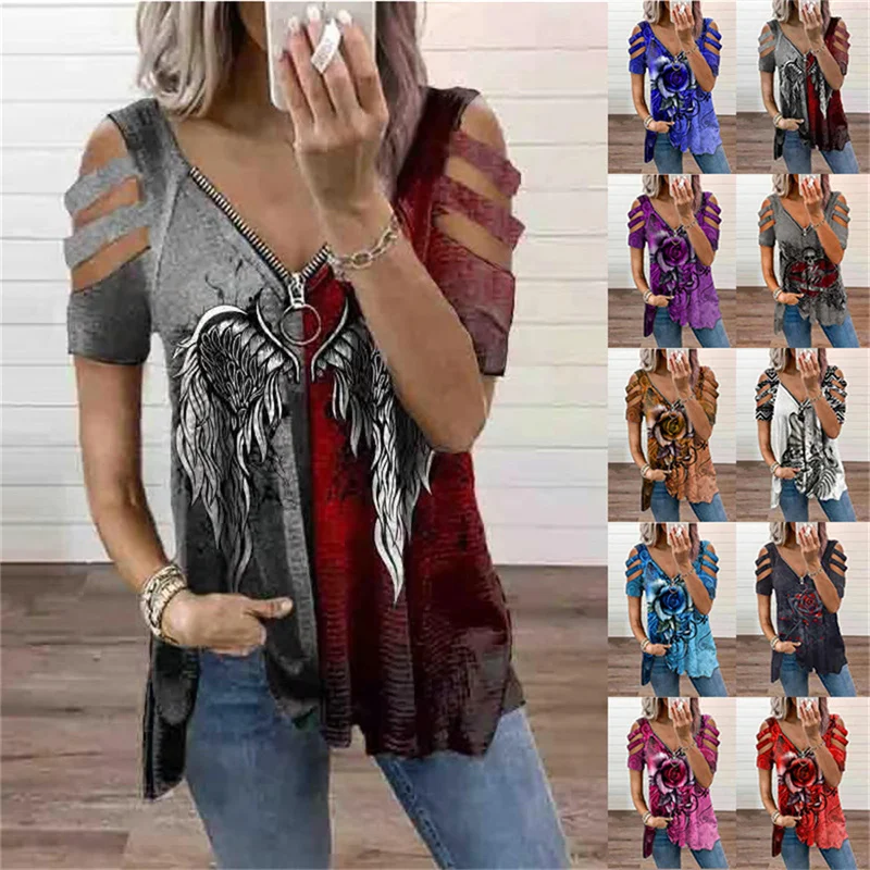 2022 European and American summer new women's hollow-out printed casual fashion T-shirt
2022 European and American summer new women's hollow-out printed casual fashion T-shirt
