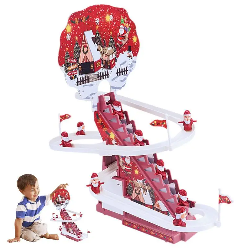 

Climb Stairs Toy Fun Playful Santas Race Set With Flashing Lights Music On/Off Button Creative Christmas Slide Playset For