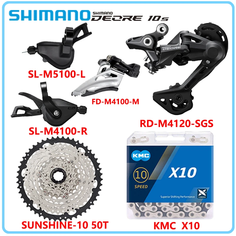 SHIMANO DEORE M4100 M5100 2x10 Speed Groupset Shifters Front/Rear Derailleur Cassette KMC X10 Chain MTB 2X10V Derailleur Kits
SHIMANO DEORE M4100 M5100 2x10 Speed Groupset Shifters Front/Rear Derailleur Cassette KMC X10 Chain MTB 2X10V Derailleur Kits