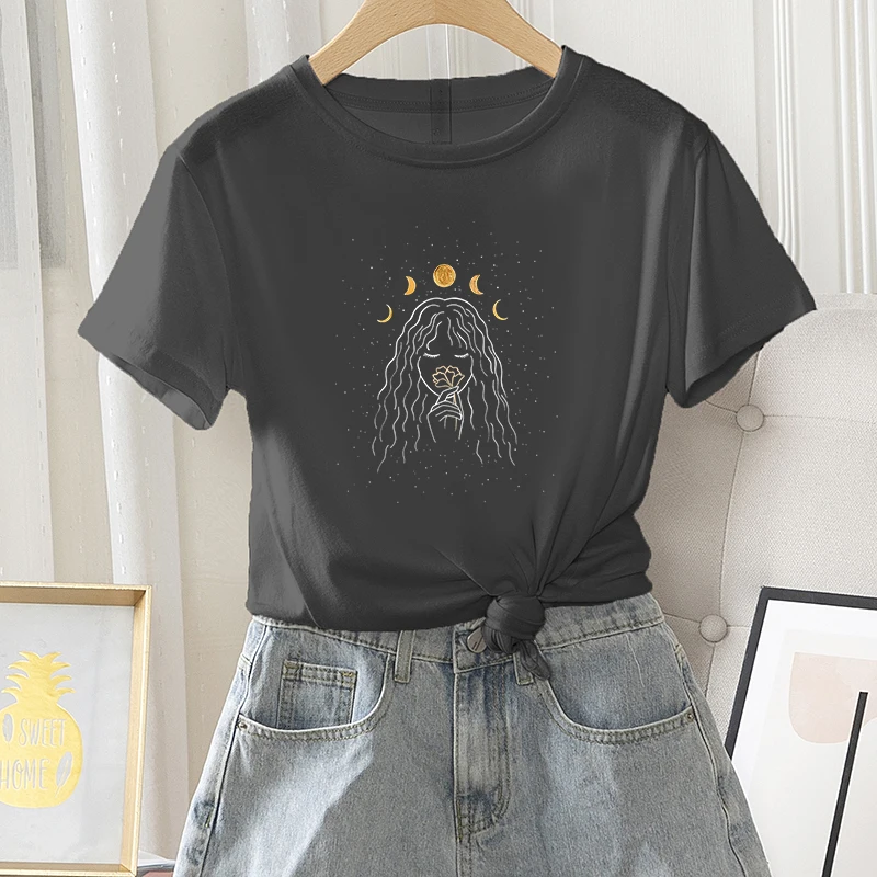 Women Casual Graphic Daily Regular Short Sleeve Female Summer Fashion T-shirt Moon Girl Floral Print Ladies Round Neck Tees Tops
Women Casual Graphic Daily Regular Short Sleeve Female Summer Fashion T-shirt Moon Girl Floral Print Ladies Round Neck Tees Tops