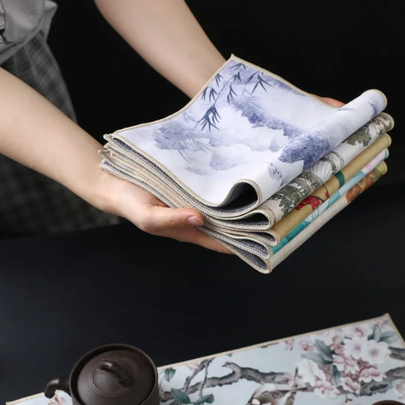 

Chinese Painted Thick Tea Towel Super Absorbent High-end Tea Set Accessories Table Mats Household Professional RagTea Napkin