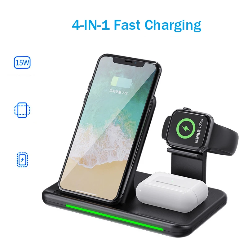 Qi 15W Fast Wireless Charger Stand For iPhone 11 12 X 8 Apple Watch 4 in 1 Foldable Charging Dock Station for Airpods Pro iWatch
Qi 15W Fast Wireless Charger Stand For iPhone 11 12 X 8 Apple Watch 4 in 1 Foldable Charging Dock Station for Airpods Pro iWatch