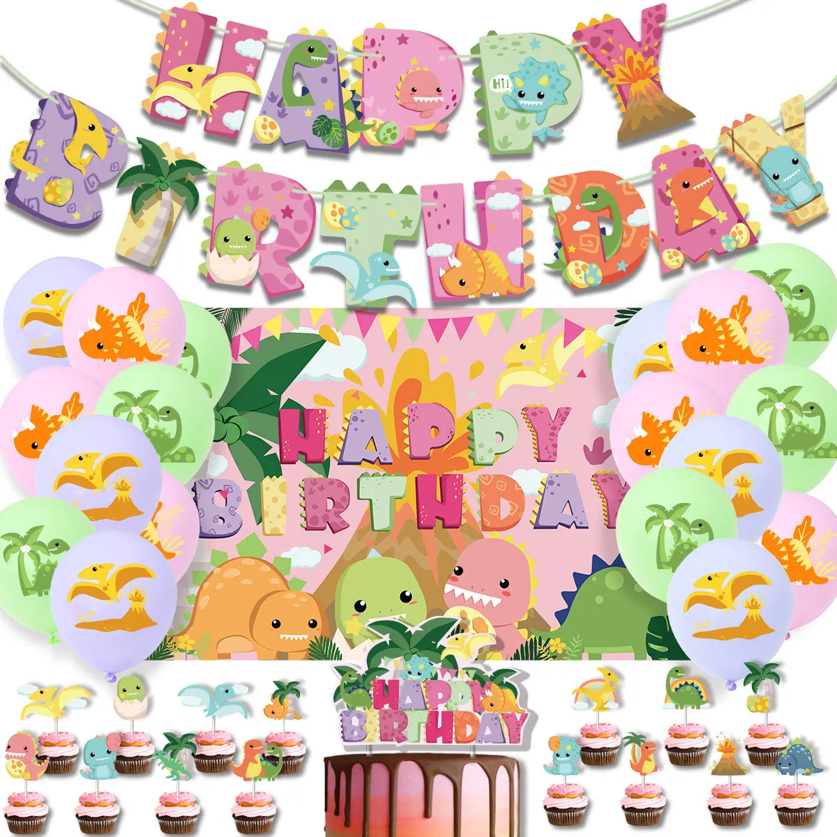 Pink Dinosaur Happy Birthday Party Decoration Set Banner Backdrop Cupcake Topper Dino Balloons Baby Shower Party Supplies Kit
Pink Dinosaur Happy Birthday Party Decoration Set Banner Backdrop Cupcake Topper Dino Balloons Baby Shower Party Supplies Kit