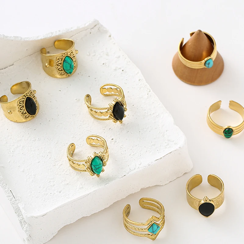 Trendy Natural Stone Inlay Opening Rings for Women Stainless Steel Hollow Out Water Drop Rhombus Ring Jewelry Accessories Gift
Trendy Natural Stone Inlay Opening Rings for Women Stainless Steel Hollow Out Water Drop Rhombus Ring Jewelry Accessories Gift