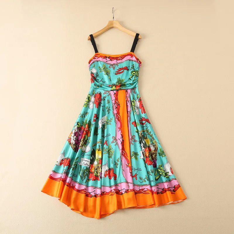 New European and American women's wear for winter 2022 Condole belt sleeveless vegetable print Fashion silk pleated dress
New European and American women's wear for winter 2022 Condole belt sleeveless vegetable print Fashion silk pleated dress