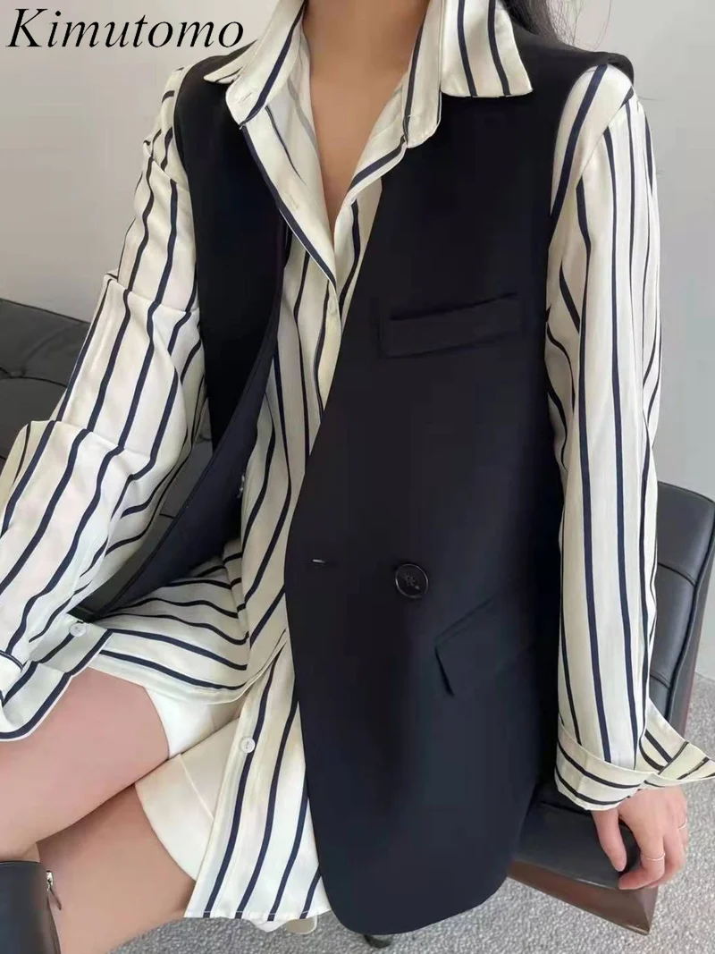 Элегантный однотонный свободный костюм Kimutomo на одной пуговице, Женский винтажный Топ без рукавов с V-образным вырезом, весна-осень, новинка
Элегантный однотонный свободный костюм Kimutomo на одной пуговице, Женский винтажный Топ без рукавов с V-образным вырезом, весна-осень, новинка