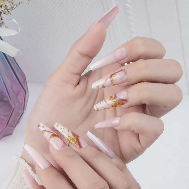 24Pcs Long Marble Ballet Wear Nail Art Gold Gradient Full Cover Artificial Fake Nails Reusable Press On Acrylic False Nails Tips
24Pcs Long Marble Ballet Wear Nail Art Gold Gradient Full Cover Artificial Fake Nails Reusable Press On Acrylic False Nails Tips
