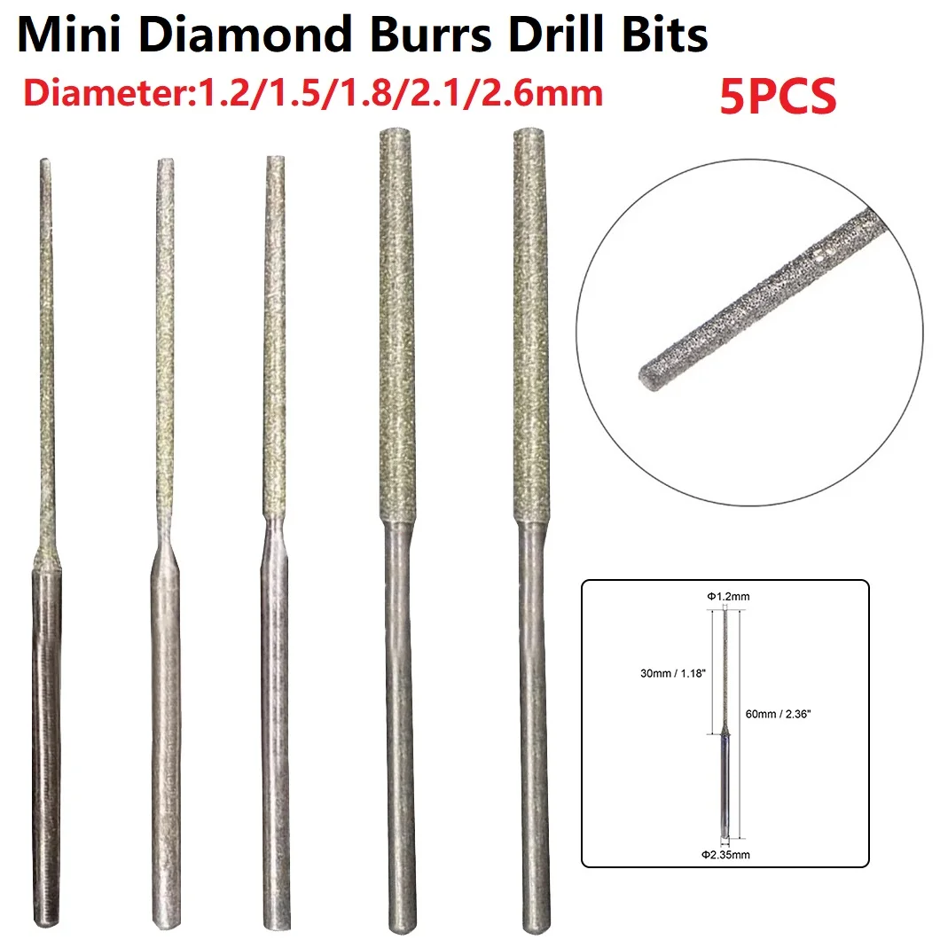 5pcs 2.36inch Mini Diamond Burrs Drill Bit 2.35mm Shank Cylindrical Ball Nose Punching Needle For Cutting Engraving Grinding
5pcs 2.36inch Mini Diamond Burrs Drill Bit 2.35mm Shank Cylindrical Ball Nose Punching Needle For Cutting Engraving Grinding