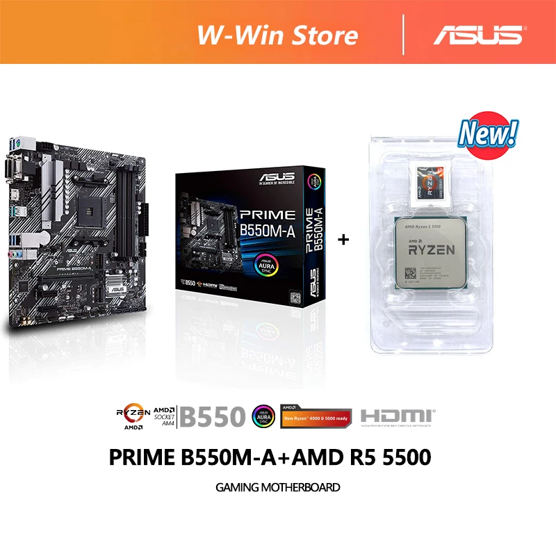 New AMD Ryzen 5 5500 R5 5500 CPU + ASUS Prime B550M A AMD AM4 B550 3rd Gen microATX Motherboard Desktop All New But Without Fan
New AMD Ryzen 5 5500 R5 5500 CPU + ASUS Prime B550M A AMD AM4 B550 3rd Gen microATX Motherboard Desktop All New But Without Fan