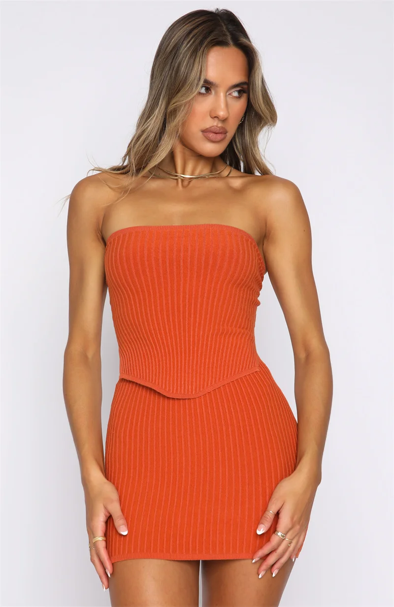 Summer Ribbed Bodycon Clothing Sets Women Solid Backless Split Bandeau Crop Tops Mini Skirts Sexy Club Streetwear Outfits Female
Summer Ribbed Bodycon Clothing Sets Women Solid Backless Split Bandeau Crop Tops Mini Skirts Sexy Club Streetwear Outfits Female