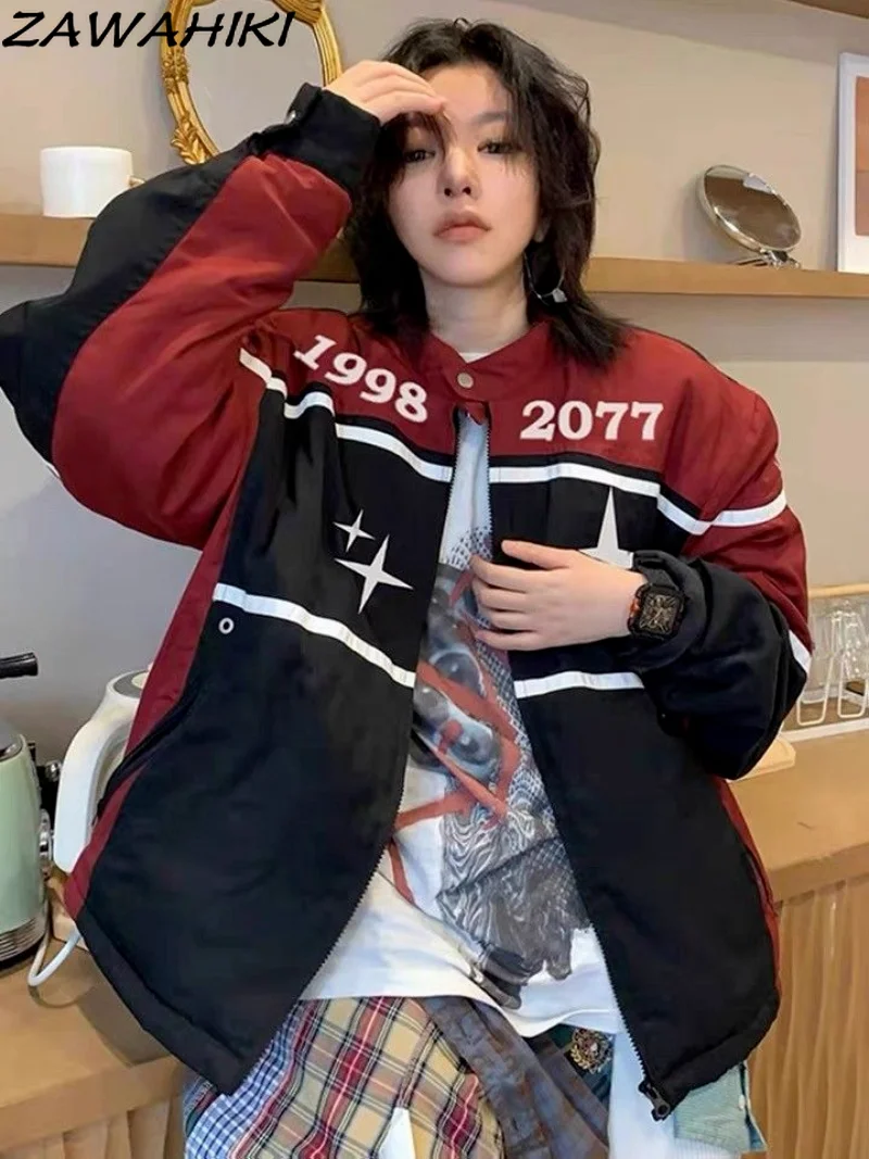 Hip Hop Women Contrast Color Outwear Zip-up Stand Collar Leather Jacket Fashion Loose Coats Long Sleeves Coats Winter Clothes
Hip Hop Women Contrast Color Outwear Zip-up Stand Collar Leather Jacket Fashion Loose Coats Long Sleeves Coats Winter Clothes