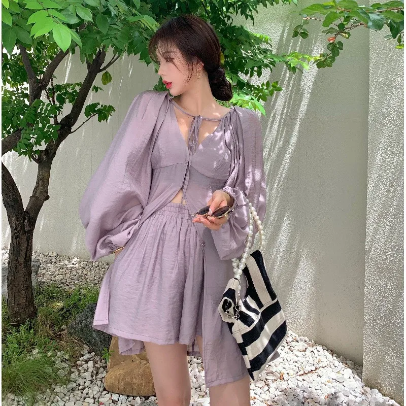 French Lady Fashion Casual 2 Piece Suits Lantern Sleeve Long Loose Thin Shirt+Wide Leg Shorts Holiday Chic 2pc Mini Pants Sets
French Lady Fashion Casual 2 Piece Suits Lantern Sleeve Long Loose Thin Shirt+Wide Leg Shorts Holiday Chic 2pc Mini Pants Sets
