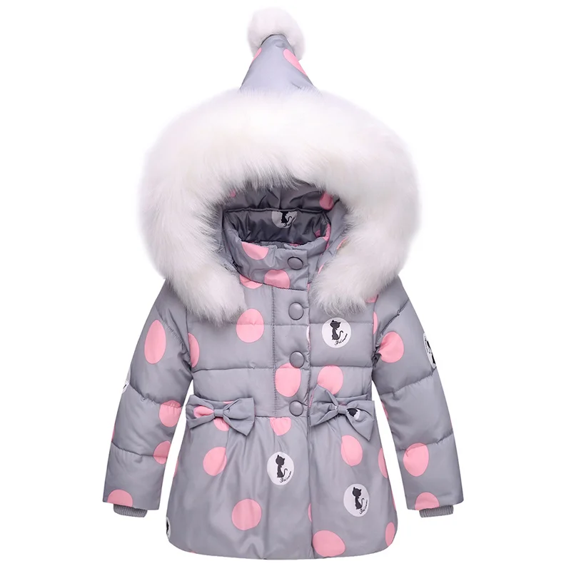

Coat Baby New Infant Snowsuit Duck Down Toddler Girls Winter Outfits Snow Wear Jumpsuit Bowknot Polka Dot Hoodies Jacket