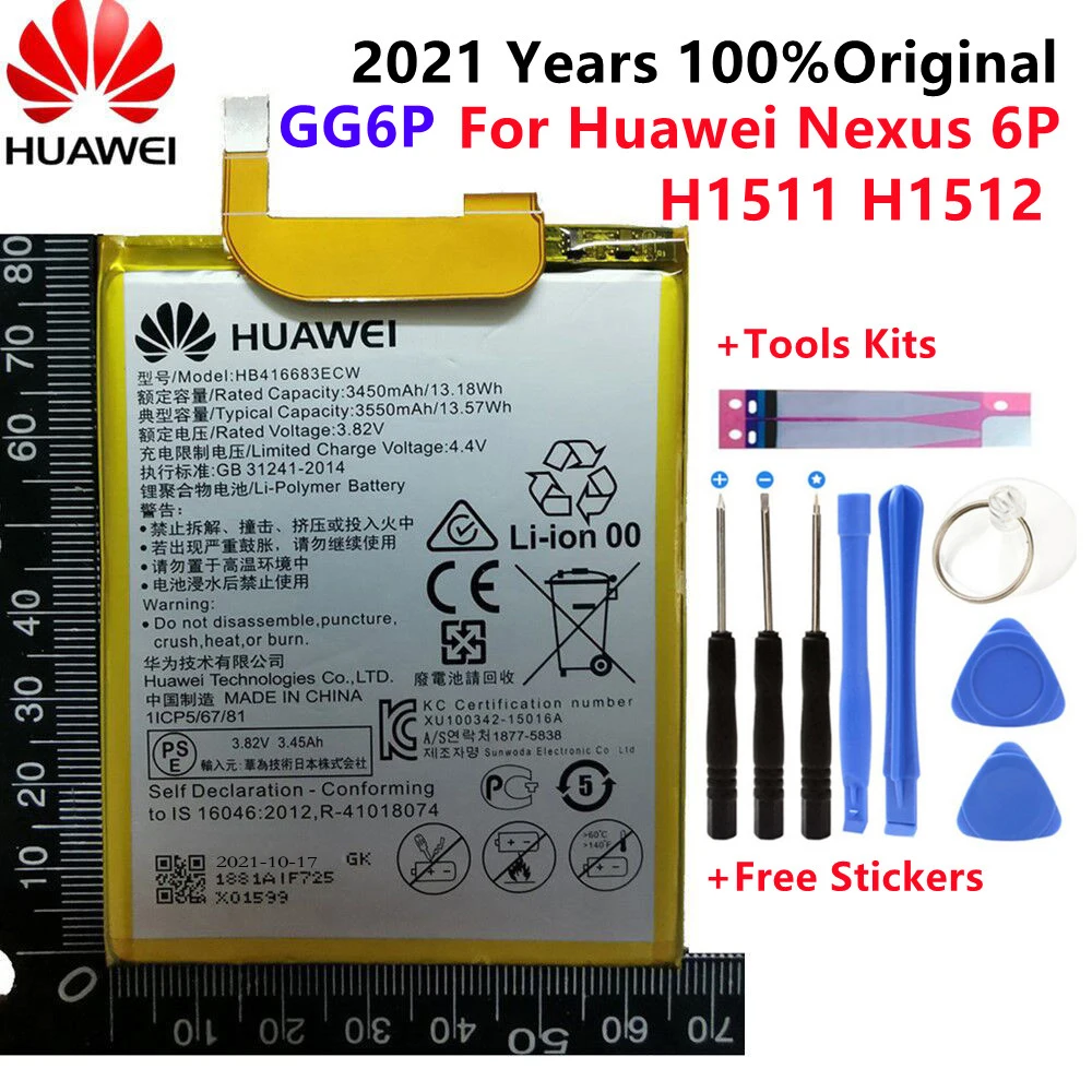 2021 Hua Wei Original Phone Battery HB416683ECW for Huawei Nexus 6P H1511 H1512 3450mAh Original Replacement Battery Free Tools
2021 Hua Wei Original Phone Battery HB416683ECW for Huawei Nexus 6P H1511 H1512 3450mAh Original Replacement Battery Free Tools