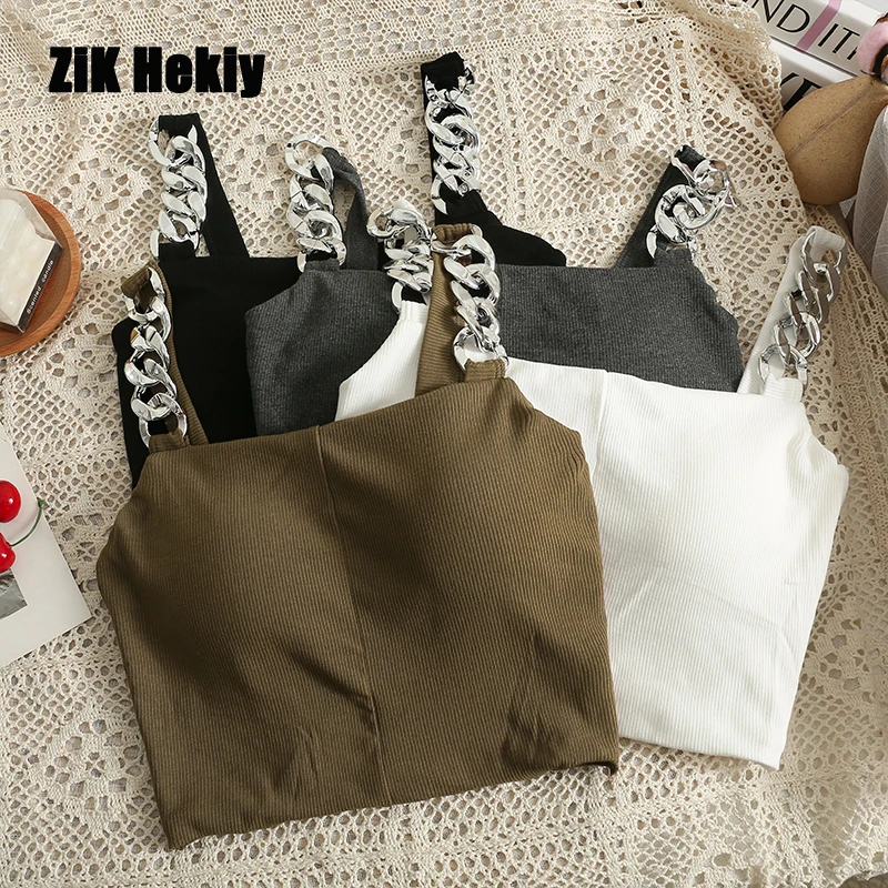 Zik Hekiy Women Chain Decorated Short Section Slim Body Revealing Small Vest New With Chest Pad Beauty Back Halter Top
Zik Hekiy Women Chain Decorated Short Section Slim Body Revealing Small Vest New With Chest Pad Beauty Back Halter Top