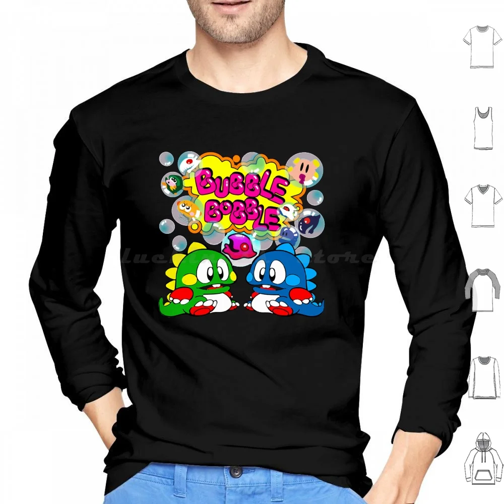 Пузырь Bobble ретро-худи с длинным рукавом Bubble Bobble Dinosaur Videogame Retro 1980s 80s Gaming Arcade
Пузырь Bobble ретро-худи с длинным рукавом Bubble Bobble Dinosaur Videogame Retro 1980s 80s Gaming Arcade
