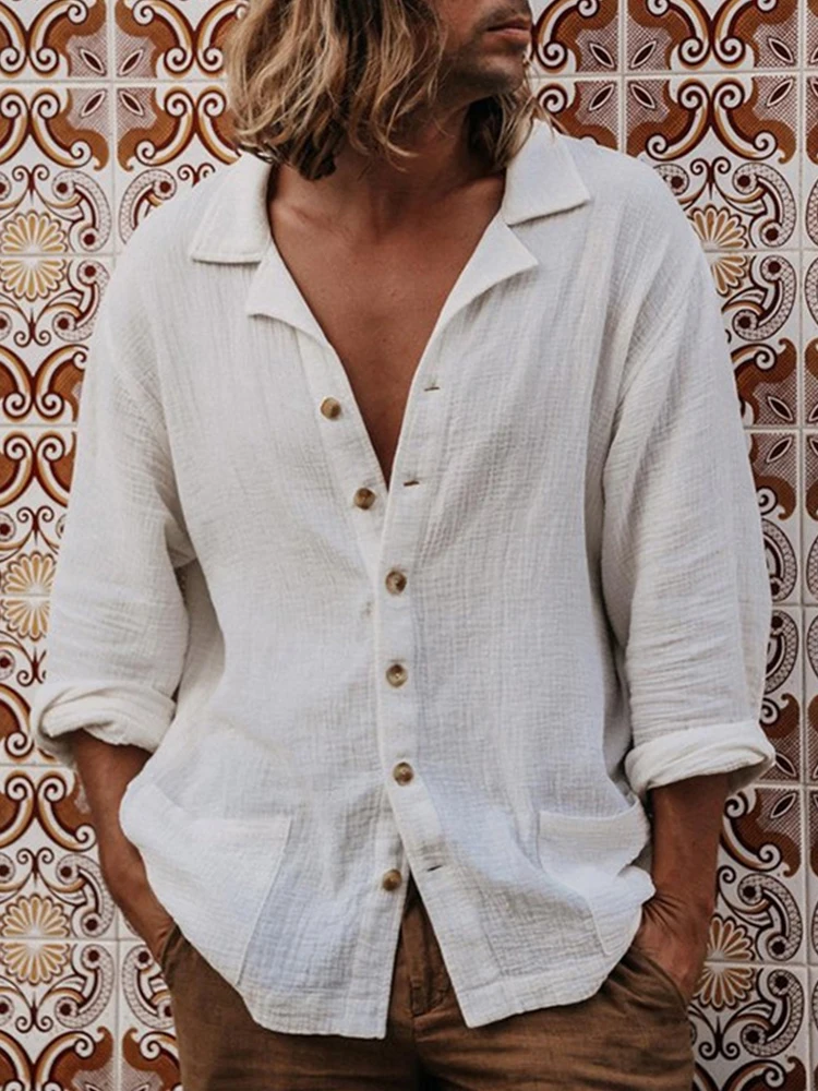 Vintage Turn-down Collar Solid Cotton Shirts Men Spring Summer Fashion Single Breasted Cardigan Tops Mens Long Sleeve Clothing
Vintage Turn-down Collar Solid Cotton Shirts Men Spring Summer Fashion Single Breasted Cardigan Tops Mens Long Sleeve Clothing