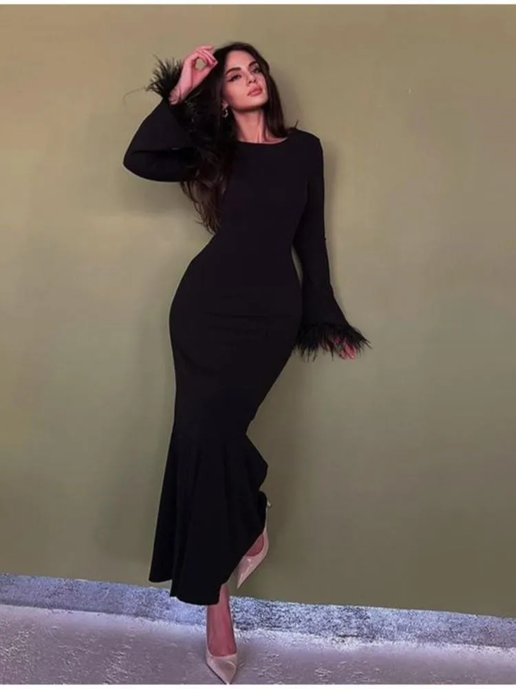 RDMQ 2023 Women Feather Sleeve Slim Dress Elegant O-Neck Hip Wraping Long Dresses Ladies Fashion Slim Party Club Robe Outfits
RDMQ 2023 Women Feather Sleeve Slim Dress Elegant O-Neck Hip Wraping Long Dresses Ladies Fashion Slim Party Club Robe Outfits