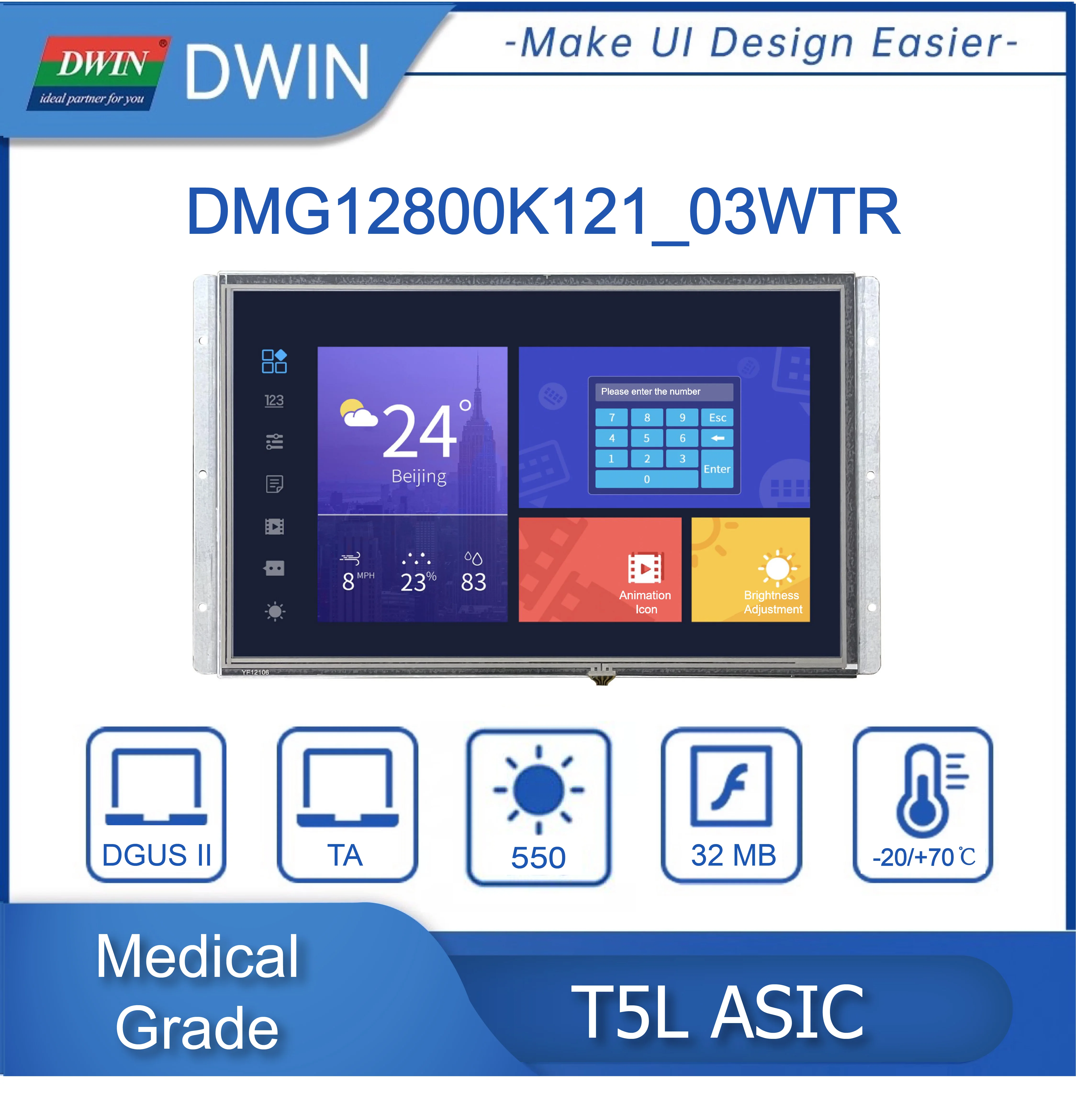 DWIN 12,1 дюйма, разрешение 1280*800 пикселей, 16,7 М, цвет IPS-TFT-LCD, широкий угол обзора, поддержка RS232 и RS485 DMG12800K121_03W
DWIN 12,1 дюйма, разрешение 1280*800 пикселей, 16,7 М, цвет IPS-TFT-LCD, широкий угол обзора, поддержка RS232 и RS485 DMG12800K121_03W