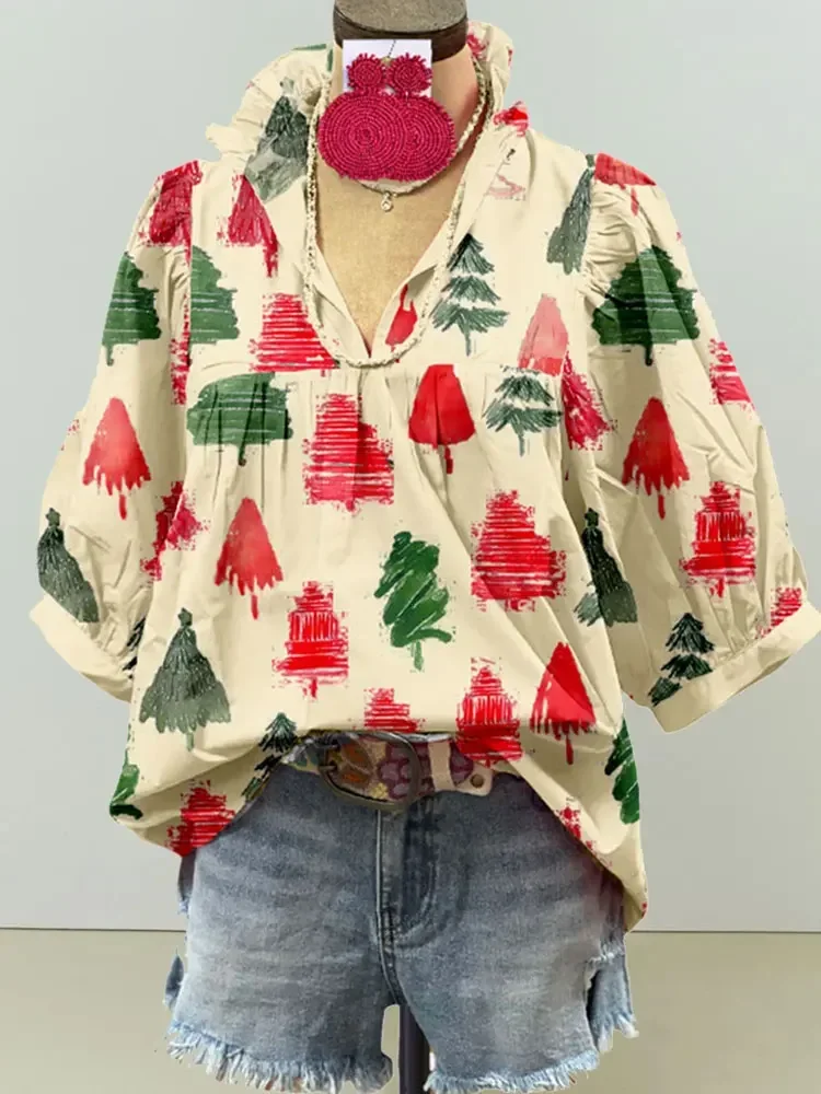 Elegant Christmas Tree Print Shirts Merry Christmas Shirts for Women Christmas Trees Puff Sleeve Top
Elegant Christmas Tree Print Shirts Merry Christmas Shirts for Women Christmas Trees Puff Sleeve Top