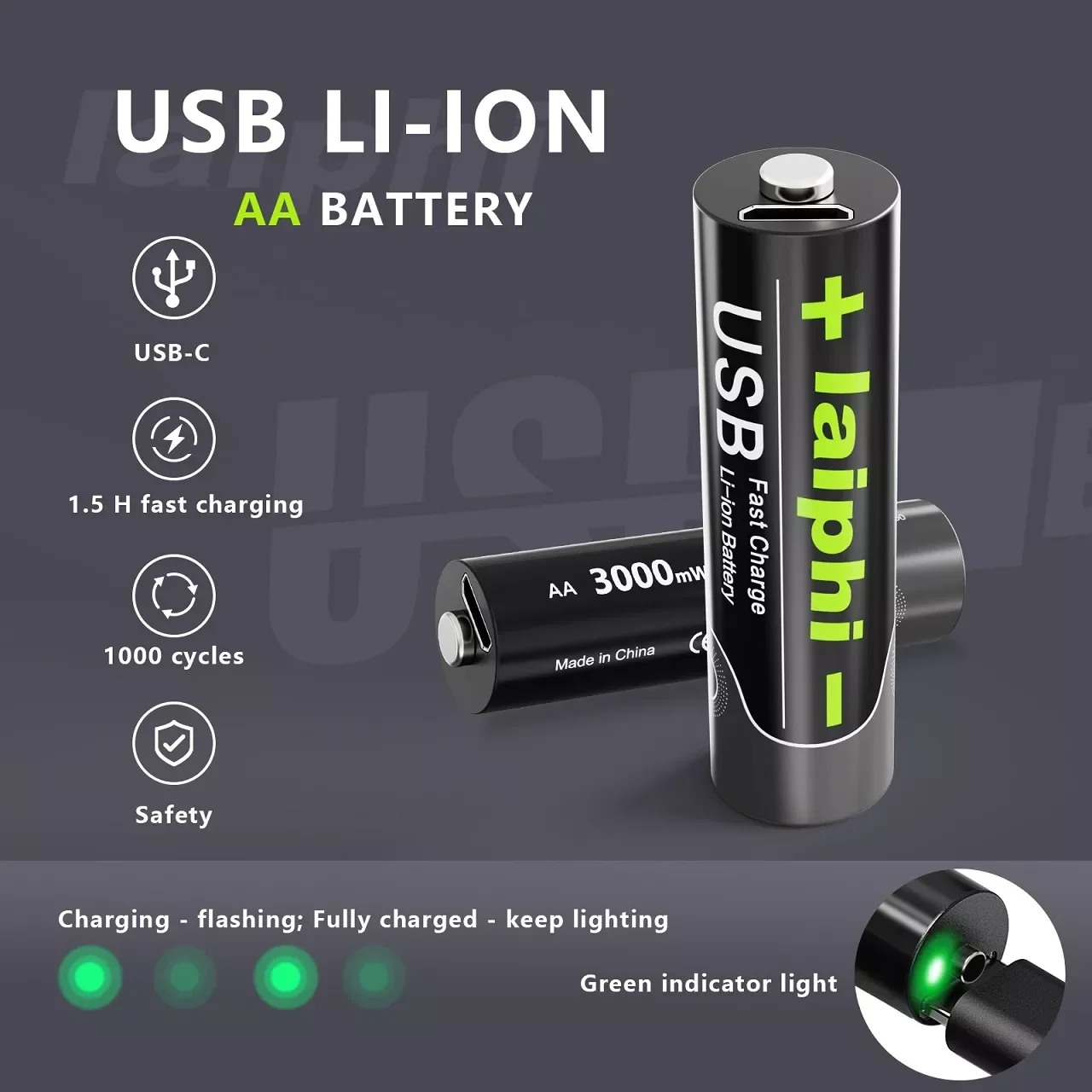 AAA new large capacity 1110mWh rechargeable lithium ion battery AA 3000MWH 1.5V USB fast charging lithium ion battery
AAA new large capacity 1110mWh rechargeable lithium ion battery AA 3000MWH 1.5V USB fast charging lithium ion battery