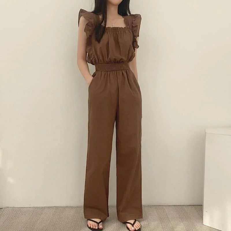 Spring/Summer Women's High Waist Wide Leg Jumpsuit Vintage Pleated Square Neck Flying Sleeve Dress Elastic Waist Jumpsuit
Spring/Summer Women's High Waist Wide Leg Jumpsuit Vintage Pleated Square Neck Flying Sleeve Dress Elastic Waist Jumpsuit