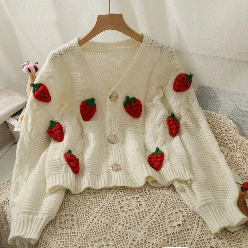 Sweet Style Stereoscopic Strawberry Loose Single breasted sweater Women Korean Versatile Long Sleeve Cardigan Sweater Female
Sweet Style Stereoscopic Strawberry Loose Single breasted sweater Women Korean Versatile Long Sleeve Cardigan Sweater Female
