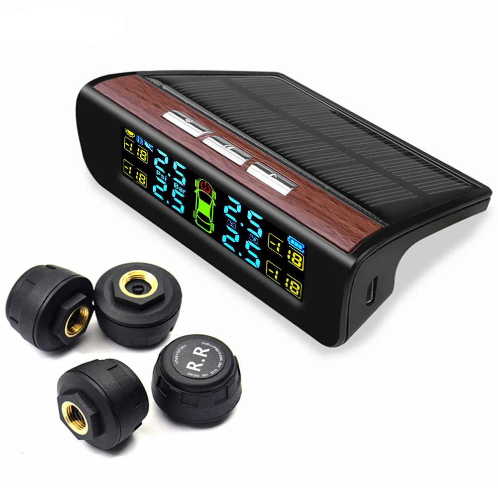 Car Tire Pressure Monitoring System Wood Grain Solar Wireless 4 Sensors LCD Display Built-in TPMS External Temperature Detector
Car Tire Pressure Monitoring System Wood Grain Solar Wireless 4 Sensors LCD Display Built-in TPMS External Temperature Detector