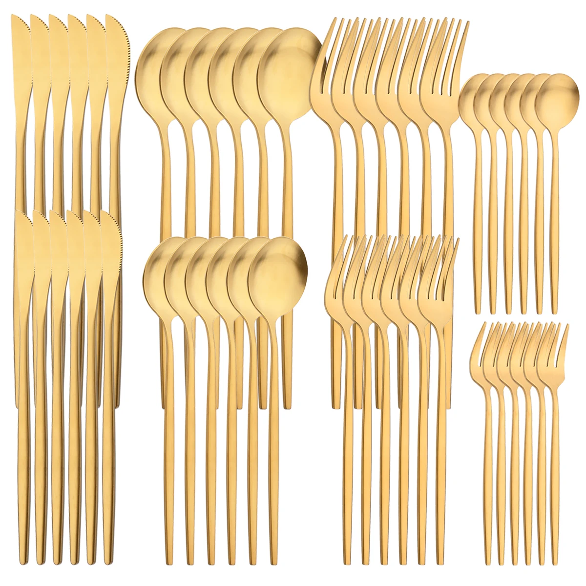 

48Pcs/Set Gold Cutlery Set Stainless Steel Tableware Flatware Dessert Knife Fork Tea Spoon Dinnerware Western Kitchen Silverware