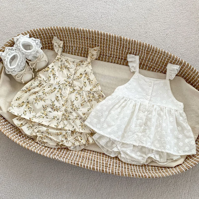 

INS Newborn Baby Girl Clothes Set 0-3Years Princess Sleeveless Flower Dress Tops+Bloomers Shorts 2PCS Summer Outfits Sunsuit