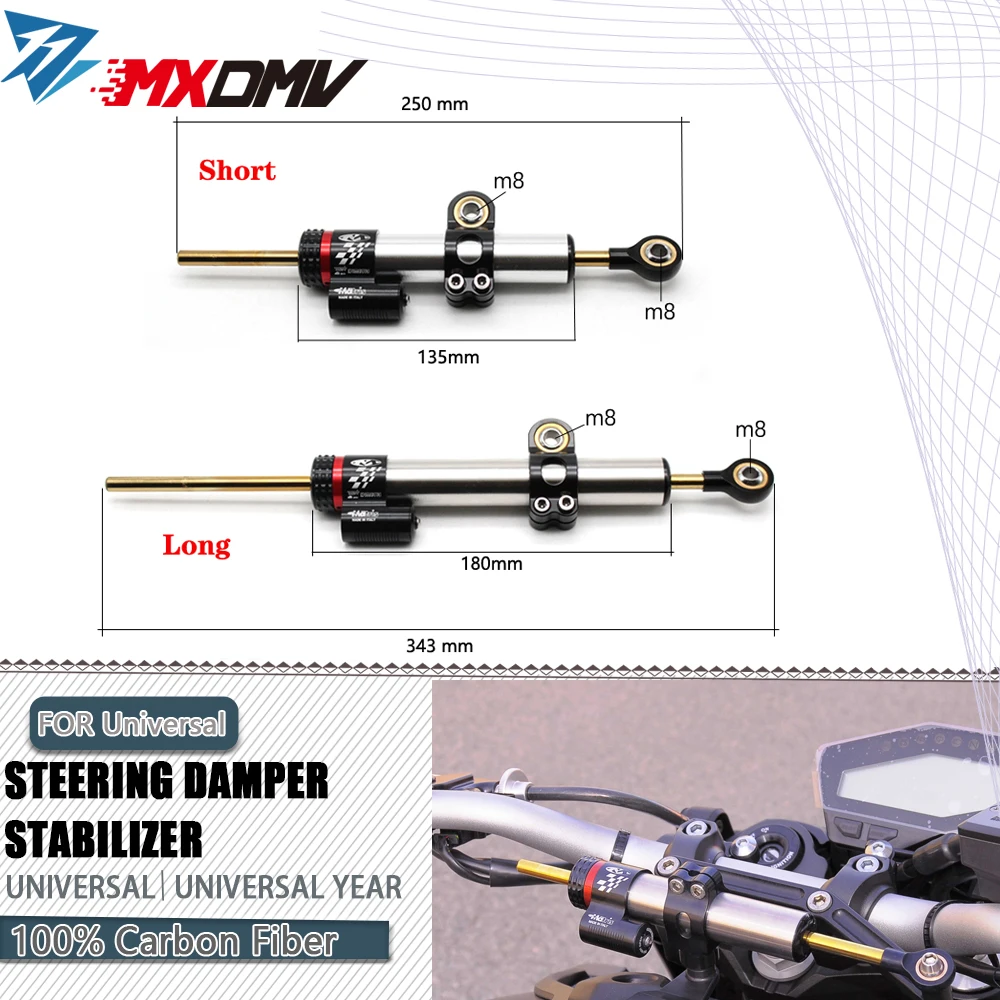 For Yamaha MT10 MT-07 MT09 ZX6R CBR650R 342mm 255mm Universal Motorcycle Carbon Fiber Adjustable Steering Damper Stabilizer
For Yamaha MT10 MT-07 MT09 ZX6R CBR650R 342mm 255mm Universal Motorcycle Carbon Fiber Adjustable Steering Damper Stabilizer