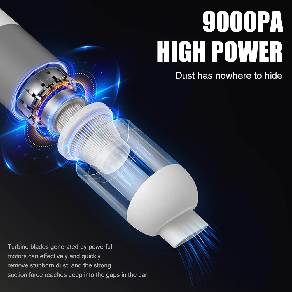 120W Cordless Car Vacuum Cleaner 9000PA Suction Rechargeable Car Vacuum Washable Filter Portable Mini Cleaning Interior Tool
120W Cordless Car Vacuum Cleaner 9000PA Suction Rechargeable Car Vacuum Washable Filter Portable Mini Cleaning Interior Tool