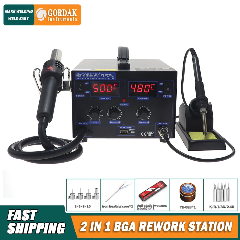 GORDAK 952S Hot Air Gun Soldering Station Adjustable Temperature Electric Soldering Iron Set Welding Desoldering Station
GORDAK 952S Hot Air Gun Soldering Station Adjustable Temperature Electric Soldering Iron Set Welding Desoldering Station