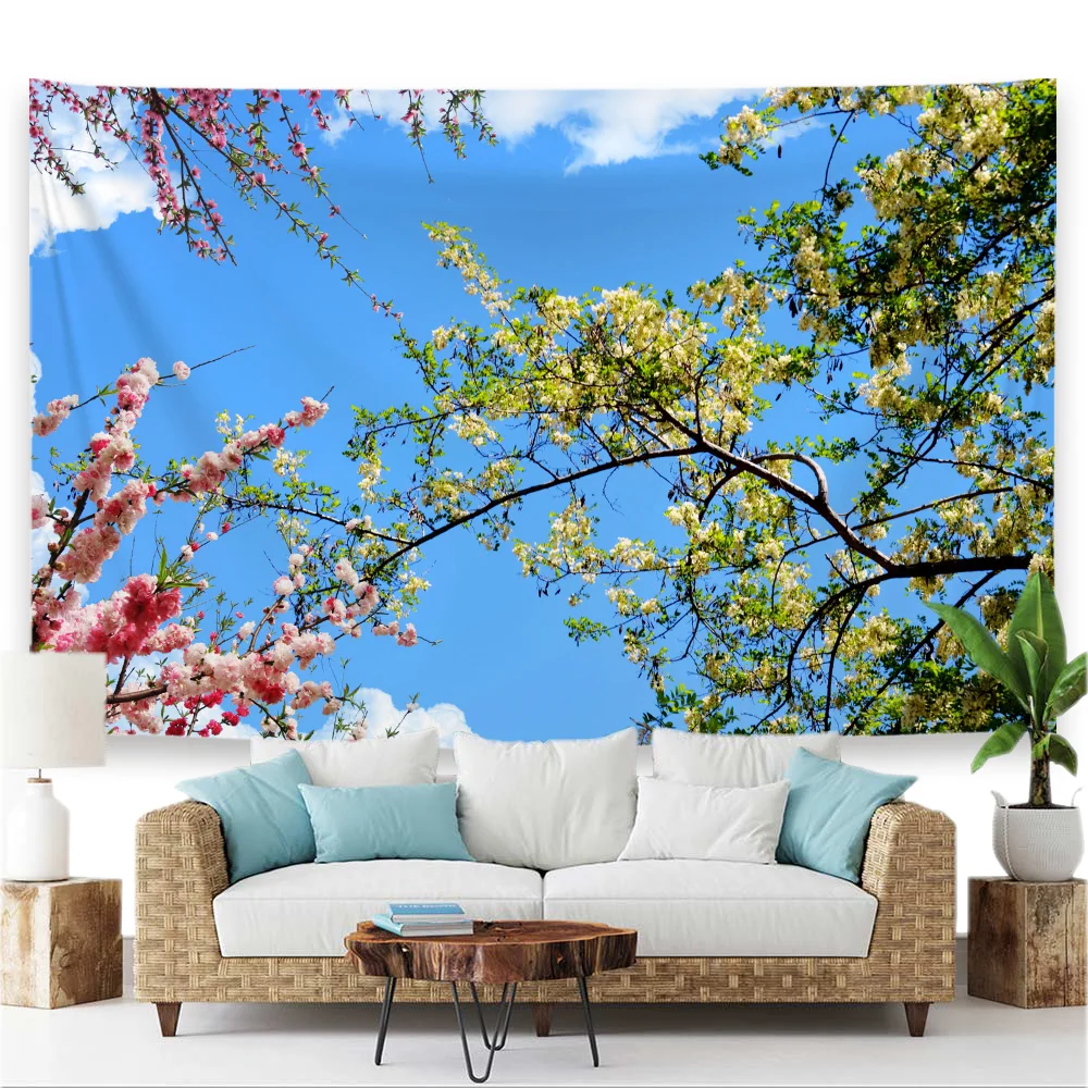 

Aesthetic Tapestry Nature Scenery Blue Sky White Cloud Wall Hanging Art Poster Creative Home Decorative Curtains Custom Size