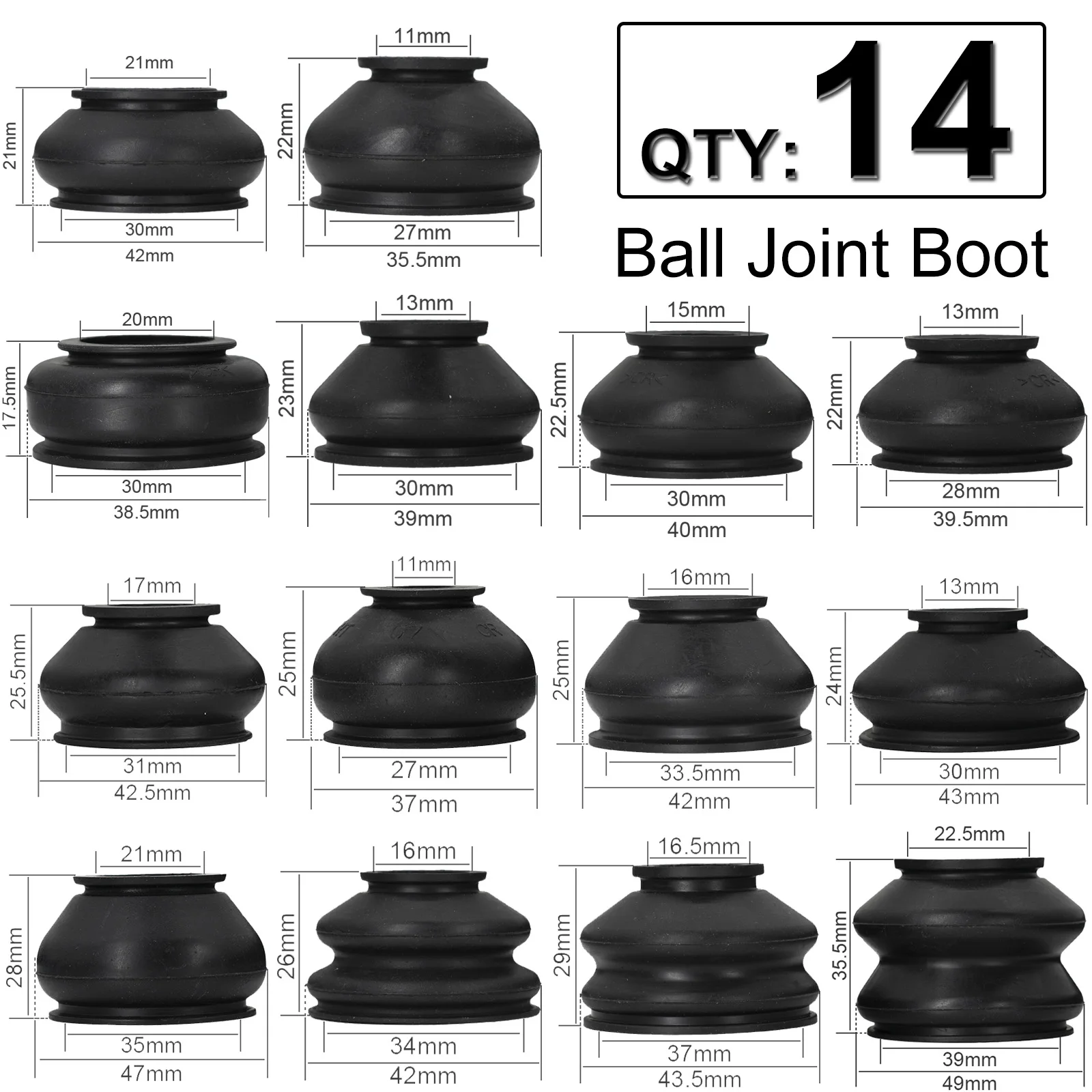 14x Multipack Universal Car Suspension Steering Ball Joint Rubber Dust Boot Cover Track Tie Turn Rods Ends Set Parts Accessories
14x Multipack Universal Car Suspension Steering Ball Joint Rubber Dust Boot Cover Track Tie Turn Rods Ends Set Parts Accessories
