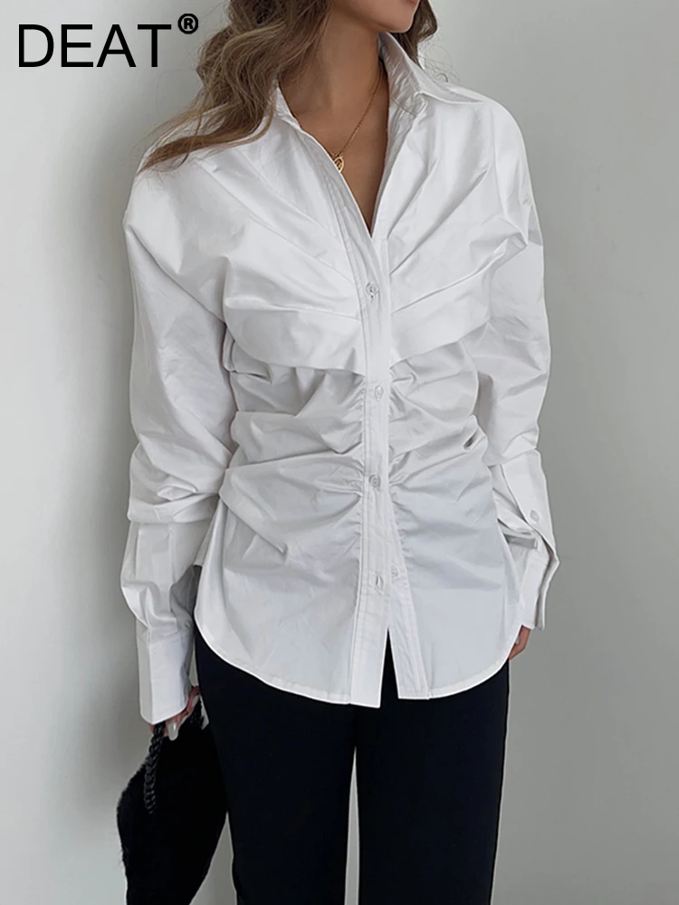 DEAT Fashion Women's Shirt Lapel Single Braested Folds Long Sleeve Solid Color Slim Waist Blouse Female Summer 2023 New 17A9090
DEAT Fashion Women's Shirt Lapel Single Braested Folds Long Sleeve Solid Color Slim Waist Blouse Female Summer 2023 New 17A9090