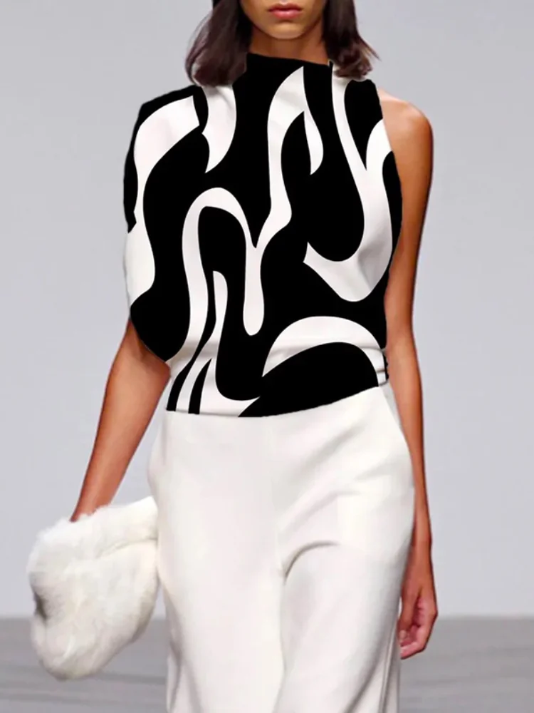 Yeezzi 2023 Summer One-Shoulder Fashion Asymmetric Contrast Color Striped Printed T-Shirts Loose Daily Causal Tops For Women
Yeezzi 2023 Summer One-Shoulder Fashion Asymmetric Contrast Color Striped Printed T-Shirts Loose Daily Causal Tops For Women