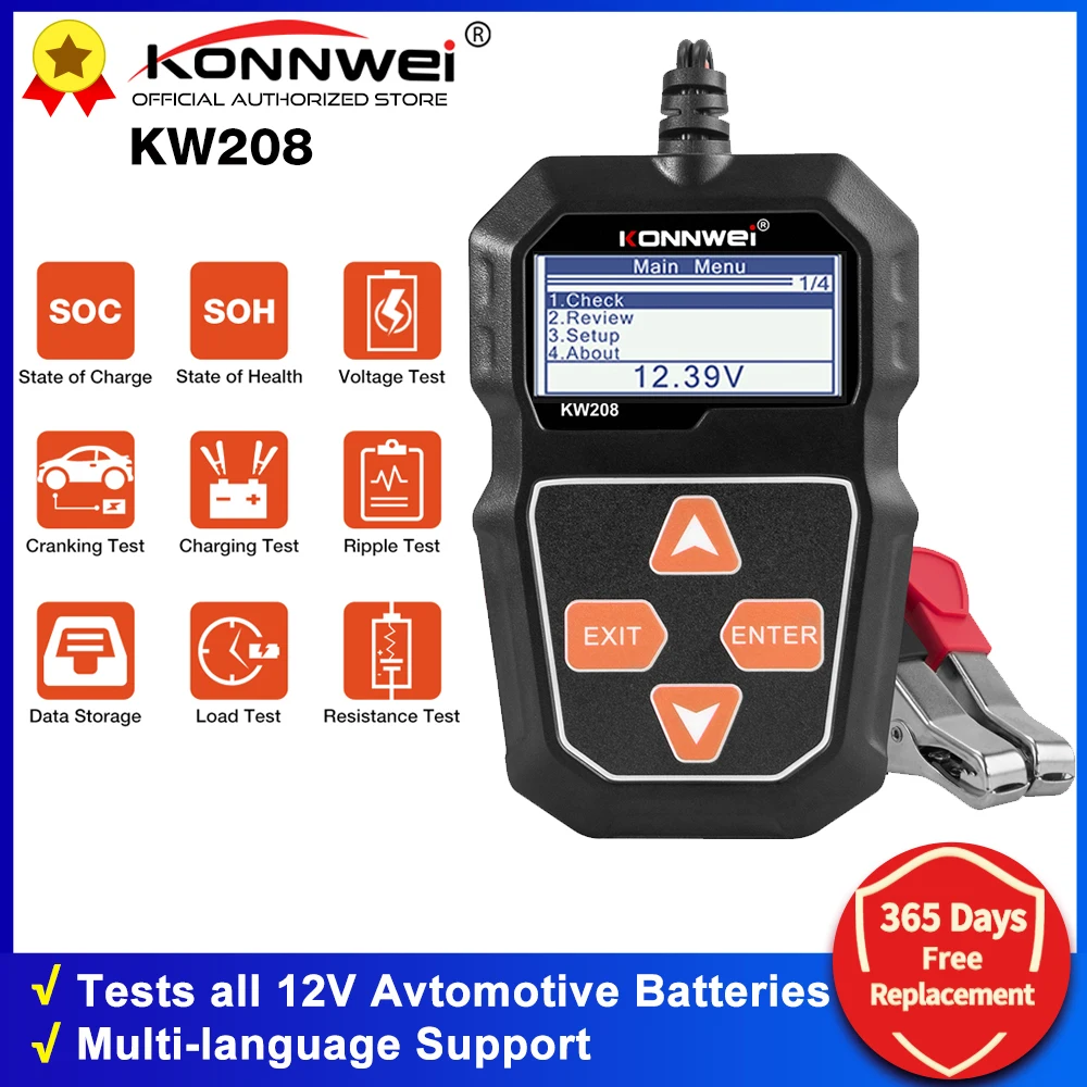 KONNWEI KW208 Car Battery Tester 12V 100 to 2000CCA Cranking Charging Circut Tester Battery Analyzer 12 Volts Battery Tools
KONNWEI KW208 Car Battery Tester 12V 100 to 2000CCA Cranking Charging Circut Tester Battery Analyzer 12 Volts Battery Tools