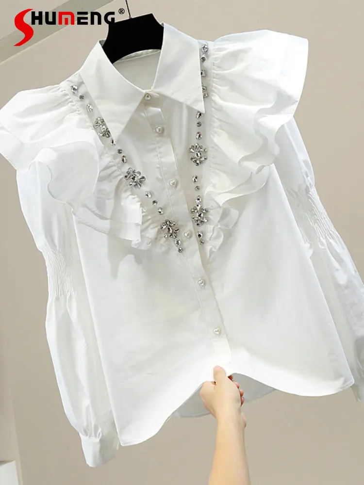 Loose Women's Diamond-Embedded White Shirts Luxury Sweet Tridimensional Flounced Stitching Love Single-Breasted Blouses Ladies
Loose Women's Diamond-Embedded White Shirts Luxury Sweet Tridimensional Flounced Stitching Love Single-Breasted Blouses Ladies
